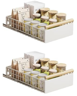 Teleskopschublade, 2PCS Faltbar Ausziehbare Schublade Küche, 23.5*11*39.5~56.5cm, Metall Ausziehbarer Schrank Organizer, Kein Bohren Pull Out Cabinet Drawer Organizer, Küchenschrank Organizer, weiß