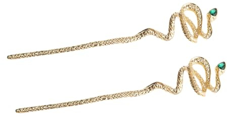 SOLUSTRE 2pcs Vintage Snake Hair Chopsticks for Long Hair Gold Alloy Sticks with Gemstone Chinese Style Bun Accessories for Women’s Elegant Updo and Wedding