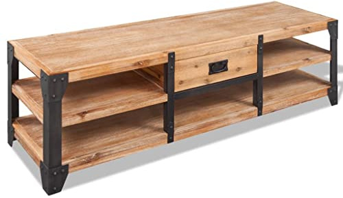 HaoChrymec TV-Schrank aus Massivholz Akazie, mit Stahlbeinen, Praktisch und Langlebig, Fernsehkommode, Sideboard Wohnzimmer, Für Wohnzimmer, Braun und Schwarz, 140 x 40 x 45 cm