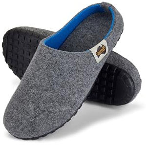 Gumbies Unisex Slipper Outback - Indoor Outdoor Eco-Friendly Felt Upper, Recycled Rubber Sole - Grey & Blue [EU 43]