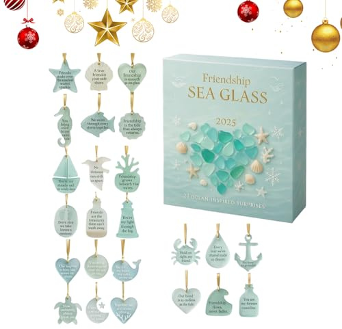 usefulbeauty Calendario De Adviento De Navidad | 2D De Acrílico Temático De Navidad Regalo Para Fiesta - Calendario De Adviento Amistad De Vidrio De Mar 2025 - Para El Hogar El Árbol La Cocina El