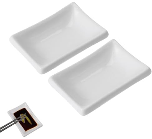 LOORGVEL Plato de Salsa de Cerámica Blanca 3 Pulgadas, 2 Unidades, Bandeja para Servir Aperitivos y Condimentos, Adecuado para Salsa de Soja Japonesa y Uso en Reuniones y Reutilizable