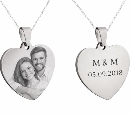 Collana con Ciondolo Cuore Personalizzato con Foto e Incisione – Collana Donna in Acciaio Inossidabile – Regalo Personalizzato per Lei, Coppia, Anniversario