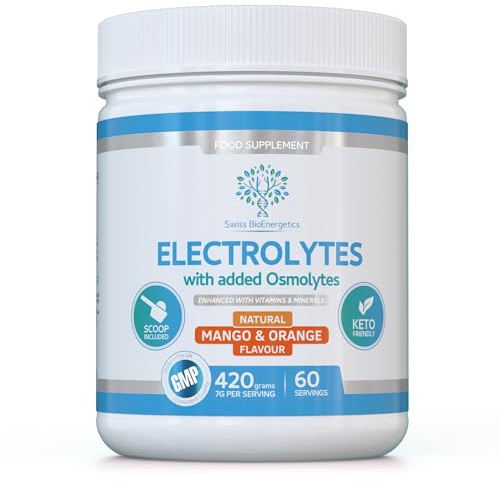 Electrolyte & Osmolyte Combo Powder – Natural Mango & Orange Flavour – 60 Servings - with Vitamins & Minerals, Vegan, Sugar-Free, Natural Flavours - Superior Hydration & Keto Fasting Support
