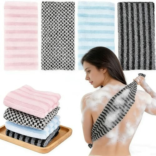 4 Stück Japanischer Peeling Badetuch, Rückenschrubber Rückenbürste | Extra Langer Exfoliating Shower Towel, Body Back Scrubber Waschlappen