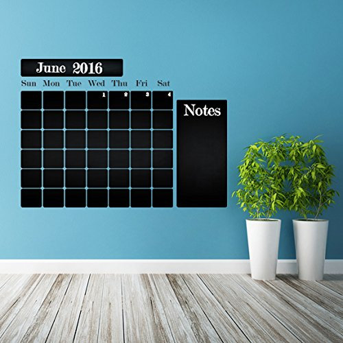 (100x 75cm) Tafel Vinyl Wand Aufkleber Kalender mit Notizen/Kreidetafel Monatsplaner Aufkleber für Zeichnen/radierbar Wandbild + Gratis Kreiden Box
