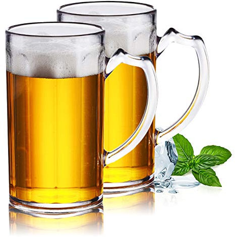 XGzhsa Jarra de Cerveza con asa, Vasos de Cerveza, Plástico, Tazas de Cerveza duraderas de 2 Piezas 500 ml Tazas de Agua clásicas Resistentes a caídas para Bar en casa