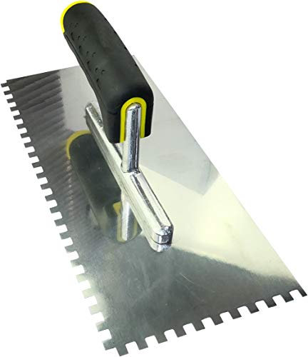 AERZETIX - Cazzuola/Frattone dentato 6x6mm - Cazzuola dentato per piastrelle - Spatola dentata - Utensile manuale per edilizia - Muratura/Gesso - Maniglia bimateriale - Acciaio - C45919