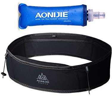AONIJIE Hydration Belt Running Fanny Pack, with 250ml Soft Water Bottle Flask Phone Holder for Trailing Running Climbing Jogging Cycling Workout Fitness 3 Colors (Black, S/M)