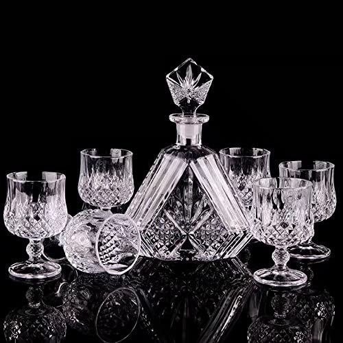 Carafe à whisky en cristal et 6 verres, élégante carafe en verre, carafe à vin, carafe gravée parfaite pour le bourbon, le brandy et la vodka, cadeau bourbon pour homme (Hera)