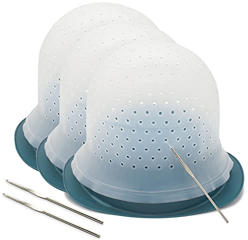 3 Set Silikon Highlight Kappe, Strähnchenhaube Haare Färben Hervorhebung Silikon Strähnchenhaube Set Stränchen Haube mit Nadel für Frauen und Mädchen Bläst