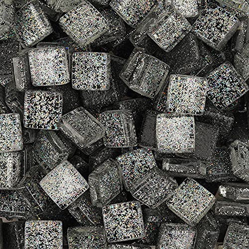 200g Glitzer Mosaiksteine aus Glas, 1x1cm Quadratische Kristall Mosaikfliesen für Kunst Bastel Deko(Schwarz)