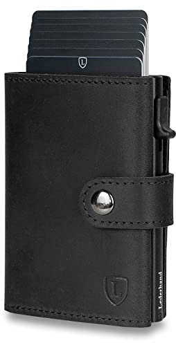 Fargo Wallet – Leder Geldbörse handgemacht für Herren und Damen Portemonnaie Aluminium Kartenhalter mit Münzfach und Scheinfach - Platz für 9 Karten mit RFID NFC Schutz Farbe | (Schwarz)