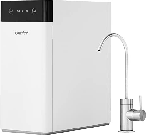 COMFEE' Reverse Osmosis System, 400 GPD, 1.5:1 Pure to Drain, Tankless RO System, NSF Standards, TDS Reduction, USA Tech Support, Under Sink Water Filter System with Brushed Nickel Faucet