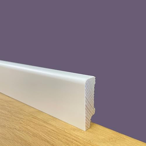 Bancale da 96ML di BATTISCOPA ZOCCOLINO in legno MASSELLO di ABETE 40X12 Squadrato bianco