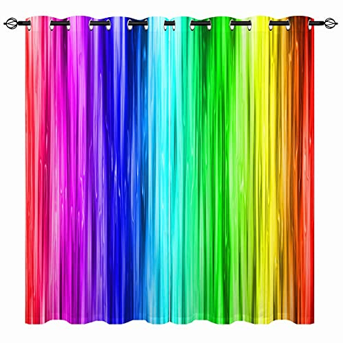 YUANZU Rainbow Striped Curtains - Girls Kids Colorful Eyelet Blackout Vibrant Vertical Stripes Print Pattern Thermal Insulated Window Drapes for Living Room Bedroom 2 Panels Each Panel W168cm x D183cm