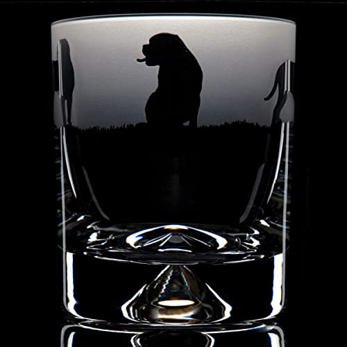 GLYPTIC GLASS ART 'Dogue de Bordeaux' Dog Frieze Hand Etched/Engraved Whiskey Tumbler Glass