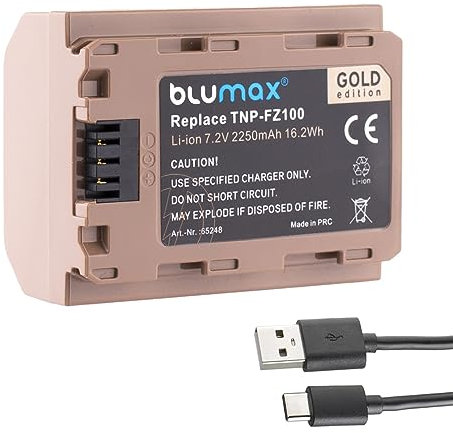 Blumax Akku kompatibel mit Sony NP-FZ100 |- 2250mAh mit USB Typ-C Ladebuchse -| für Alpha 9 II A9 II A9 / A7C A7 III - IV // A1 6600 FX30 ZV-E1
