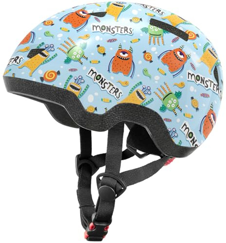 Casco de bicicleta para niños y niñas, cascos ajustables para niños de bebé/bebé a niños, 1/2/3/4/5/6/7/8 años, monstruo azul, XS