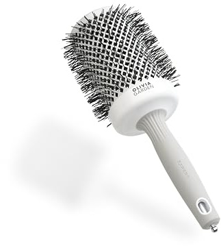 Olivia Garden Expert Blowout Shine – Weiß & Grau - 65 - Runde, antistatische Keramikbürste für glänzende und frizzfreie Blowouts