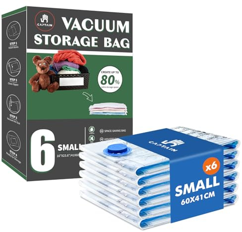 Captainfive Vakuumbeutel Klein für Reise und Koffer, 6 Stück 60 x 41 cm Vakuumierbeutel, Vakuum Reisebeutel und Kleiderbeutel für Kleidung, T-Shirts, Unterwäsche