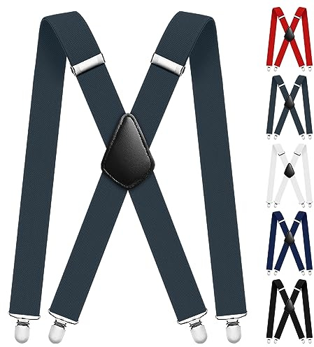 AOMIGBretella Forte Clip, Elastici Registrabili Bretelle Uomo Donna Larghe 3.5cm, Bretelle Pantaloni per Camicie, Abiti, Feste, Affari (Grigio#4 clip)