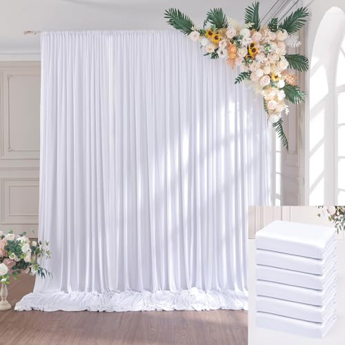 9 x 3 m Blanco Cortina de Fondo de Boda, 6 Paneles de 1,5 m × 3 m Anti - Arrugas Suave Seda poliéster Foto telón de Fondo decoración de cumpleaños, Fiesta Nupcial Ducha fotografía