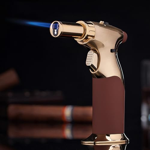 Dual Flame Butane Torch Gun, Cooking Torch Kitchen Blow Torch, Refillable Luxury Hand Held Mini Blow Torch with Safety Lock & Adjustable Flame, for Cooking, Creme Brulee, Soldering, Welding
