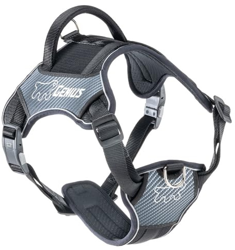 Ferplast Anti-Zug Hundegeschirr mit Haltegriff, Large, Schwarz | Ausbruchsicher, gepolstert, atmungsaktiv, reflektierend, 4-fach verstellbar. Größe Large, Hals 48-70 cm, Brust 70-88 cm