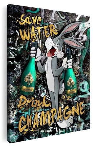 Artmazing | Bugs Chmpagner Bild bunt | S-Art Bilder | Bugs Chmpagner Bilder Modern | Leinwandbilder XXL Wohnzimmer | Wandbild Bugs Chmpagner Deko XXL | Bild Leinwand XXL | buntes Poster für Wand