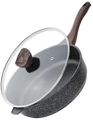 Kordisen non-stick stekpanna med lock, 28 cm induktionsstekpanna, hälsosam och giftfri, utan PFOA