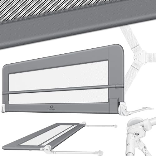 KESSER® Bettgitter 200 cm Bettschutzgitter Kinderbettgitter für Kinder Babybettgitter Klappbar, Tragbar, Kinderbett Kinderbettschutzgitter Rausfallschutz, Bett & Elternbett hoch: 42 cm, Hellgrau