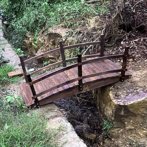 Ponte da Giardino Piccoli Ponti All'aperto in Legno Massello, Ponte da Giardino Carbonizzato con Ringhiere di Sicurezza, Passerella di Sicurezza/ Ponte Dello Stagno per Il Parco Dell'azienda Agricola