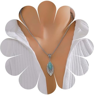 Cimenexe Bohème Türkis Stein Anhänger Choker Filigrane Kette mit Natürlichen Edelsteinen - Schmuck für Frauen und Mädchen