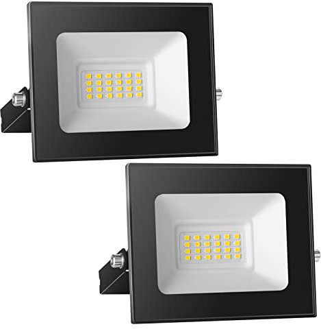 Royana 12 V 20 W Proyector LED Exterior: IP65, impermeable, 3000 K, luz de seguridad para patio, terraza, jardín, garaje (2 piezas)