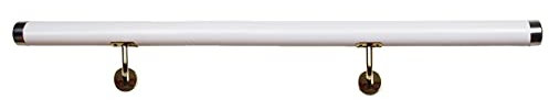 CAFIEDR Pasamanos de Escalera de PVC Blanco para Loft/Balcón/Oficina, Barras de Agarre Antideslizantes para Montaje en Pared, con Tapas y Soportes Dorados, 50-600 cm de Largo (Longitud Dorada)