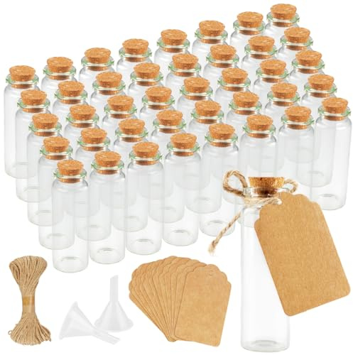 aupawdy Reagenzglas mit Korken, 40 Stück 20ml Mini Glasflaschen mit Korken und Kraftpapier Hanfseil, Kleine Gläser mit Deckel, Reagenzgläser zum Befüllen Gewürzen,Kräutern,Tee, Hochzeit,Flaschenpost
