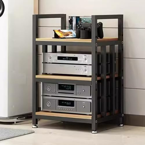 ZIUSFAC Audio-Video-Komponenten-Rack Medienständer 3/4-stöckiges Audio Rack Audioständer Modernes Entertainment-Center Rahmen Audio Schrank HiFi Regal - 50x40x70cm(Walnut,3 Tier)
