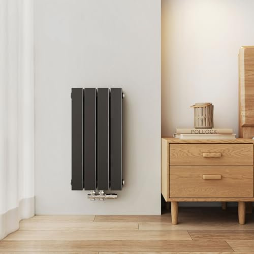EMKE Radiatore Piccolo, 600x300 mm,Verticale, Piatto Stretto per Bagno, Design a Connessione Centrale, Radiatore a Doppio Pannello, 327 Watt, Nero