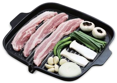 Korean Traditional BBQ Grill Pan, 13 Inch Square Non-stick Coating Smokeless BBQ Cast Aluminium Stovetop Griddle, Used for both Home and Indoor Outdoor Cooking Stoves, Made in Korea