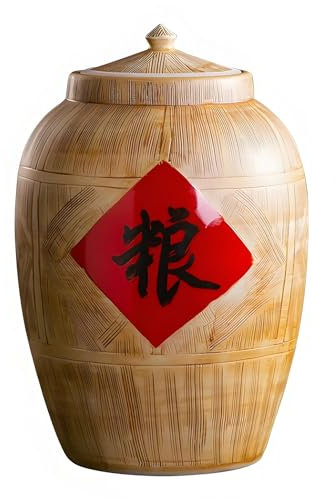 YVYKFZD Classic Ceramic Rice Bucket, Ceramic Rice Cylinder with Lid, Kitchen Rice Container Food Storage Container, Farmhouse Rice Storage Box Food Storage Jar Grain Dispenser, for Home(A 50kg)