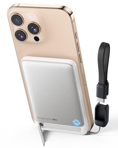 INIU Qi2-zertifizierte 20W Magnetische Powerbank, 5000mAh Ultra Slim Externe Batterie, Travel Wireless Powerbank Schnellaufladung für iPhone 16 15 14 Pro Max Mag Safe Case, Weiß