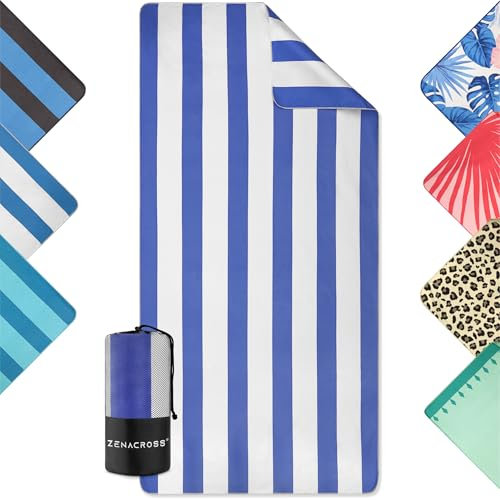 ZENACROSS Toalla Microfibra Grande XXL - Toallas de Playa y Piscina - Secado Rápido y Antiarena - Toalla Playa Fina y Compacta - 90x180cm - Blanco y Azul