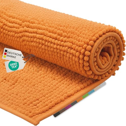 NYVI Badematte NYVISpa Chenille Badematten Set 45x50 + 50x80 cm Orange