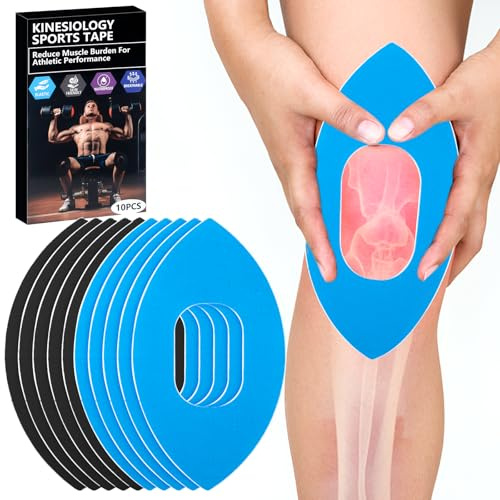 Kinesiotapes Knie, 10 Stück Kinesiologie Tape Sport, Knie Tape Vorgeschnitten für Knieschmerzlinderung & Unterstützung, Wasserfeste & Elastische Physio Sport Tape