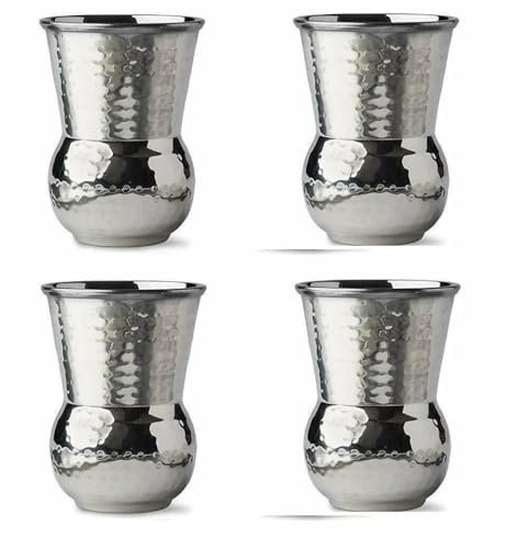 HRS India Lot de 4 gobelets marocains en acier inoxydable martelé, pour eau, moghlai, cocktails et boissons gazeuses, 375 ml
