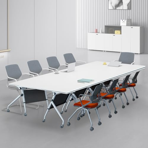 Konferenztisch, Klappbare Konferenzraumtische auf Rädern, Große rollbare Besprechungs- und Seminartische für 2–10 Personen, Mobiler Schulungstisch mit Klappplatte, Moderner rechteckiger falt