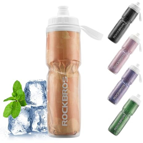 ROCKBROS Bidón Isotérmico de Ciclismo Carretera 670ml, Botella de Agua para Bicicleta Montaña, Bidón Ligero para Gimnasio y Correr Naranja