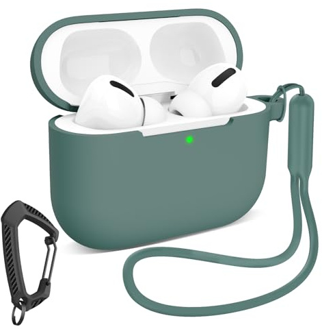 ZELAXY Silikon Hülle für AirPods Pro 3 2025, Stoßfeste Flexibel Schutzhülle mit Karabiner für AirPods Pro 3rd Generation-Kieferngrün