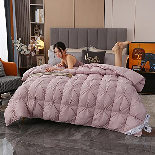 Piumone invernale per letto matrimoniale, in piuma d'oca bianca, con imbottitura in piuma d'oca, trapunta, per l'inverno, lussuose coperte in cotone (rosa chiaro, 220 x 240 cm, 2160 g)